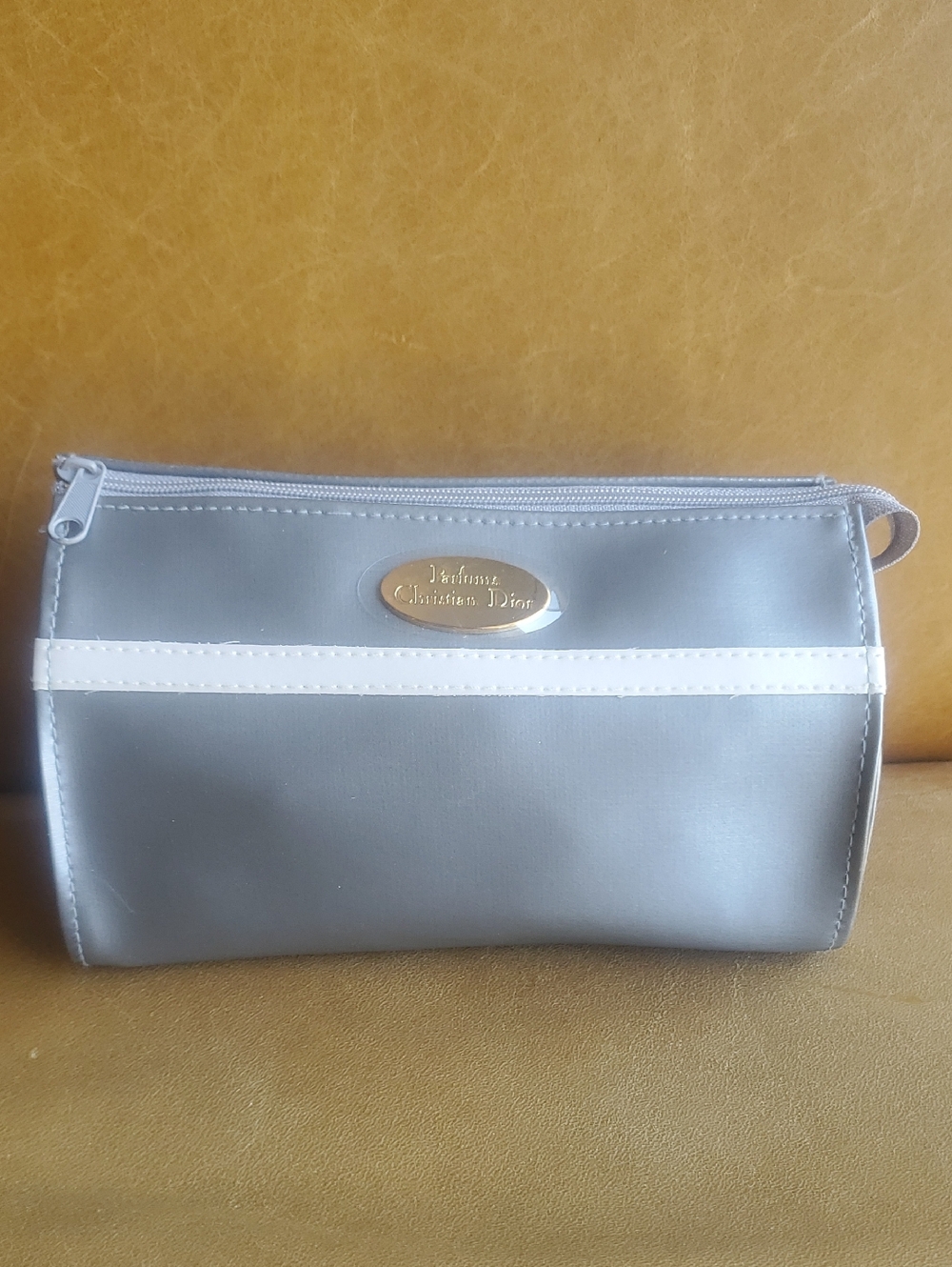 Christian Dior NEW Silver Cosmetic Clutch Bag Pouch with Gold Logo